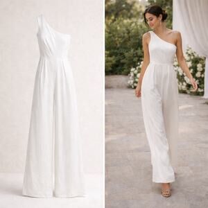 Antonio Melani Line White One-Shoulder Linen Blend Jumpsuit Size 0